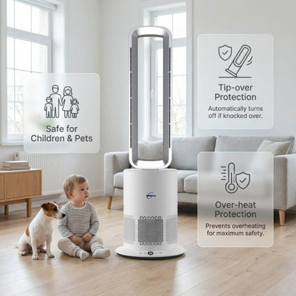 3 in 1 Hot & Cool Bladeless Fan Heater with Air Purifier | PureAir | Silver/White