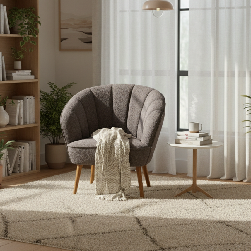 Gemma Boucle Casual Armchair - Coffee