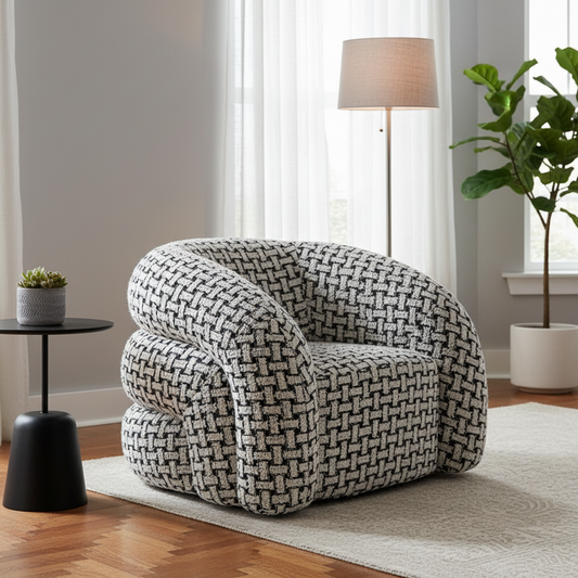 Houndstooth Swivel Armchair - Black & White