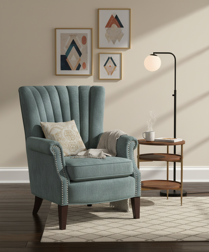 Wingback Tufted Armchair - Teal Blue