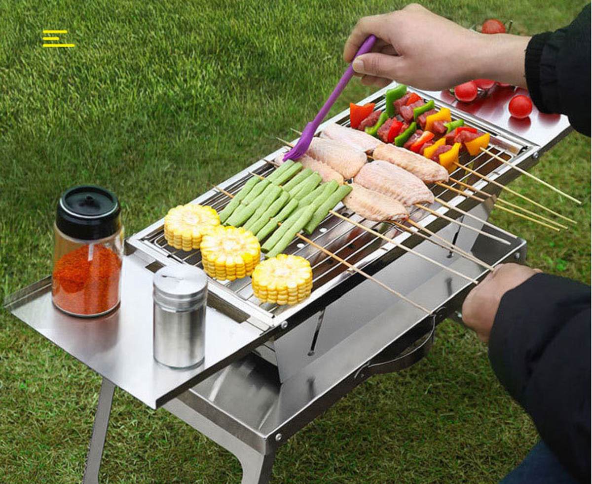 Portable Folding Stainless Steel Charcoal BBQ Grill for Camping, Beach & Backyard BZH2051