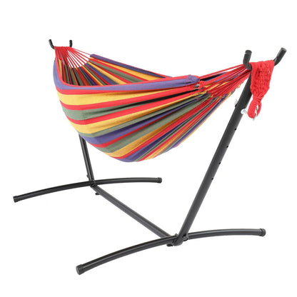 Double Hammock with 9 FT Stand, Space-Saving Steel Stand and Portable Carrying Bag for Outdoor or Indoor
