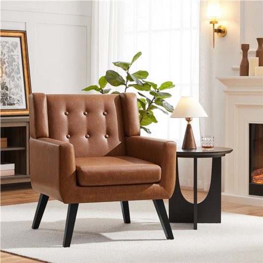 Button Tufted Armchair with Solid Wood Legs