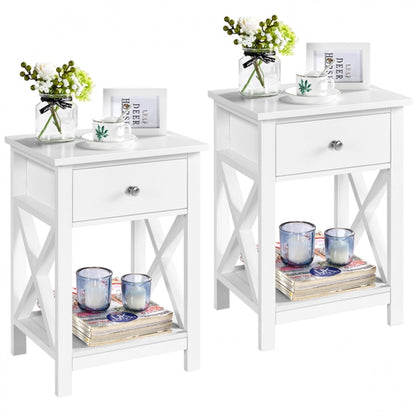 Improved Quality Wood X Shape Bedside End Table Set of 2 Storage Cabinet Nightstand
