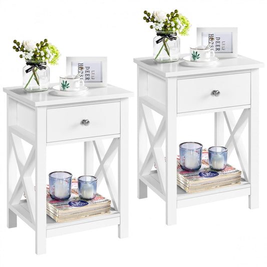 Improved Quality Wood X Shape Bedside End Table Set of 2 Storage Cabinet Nightstand