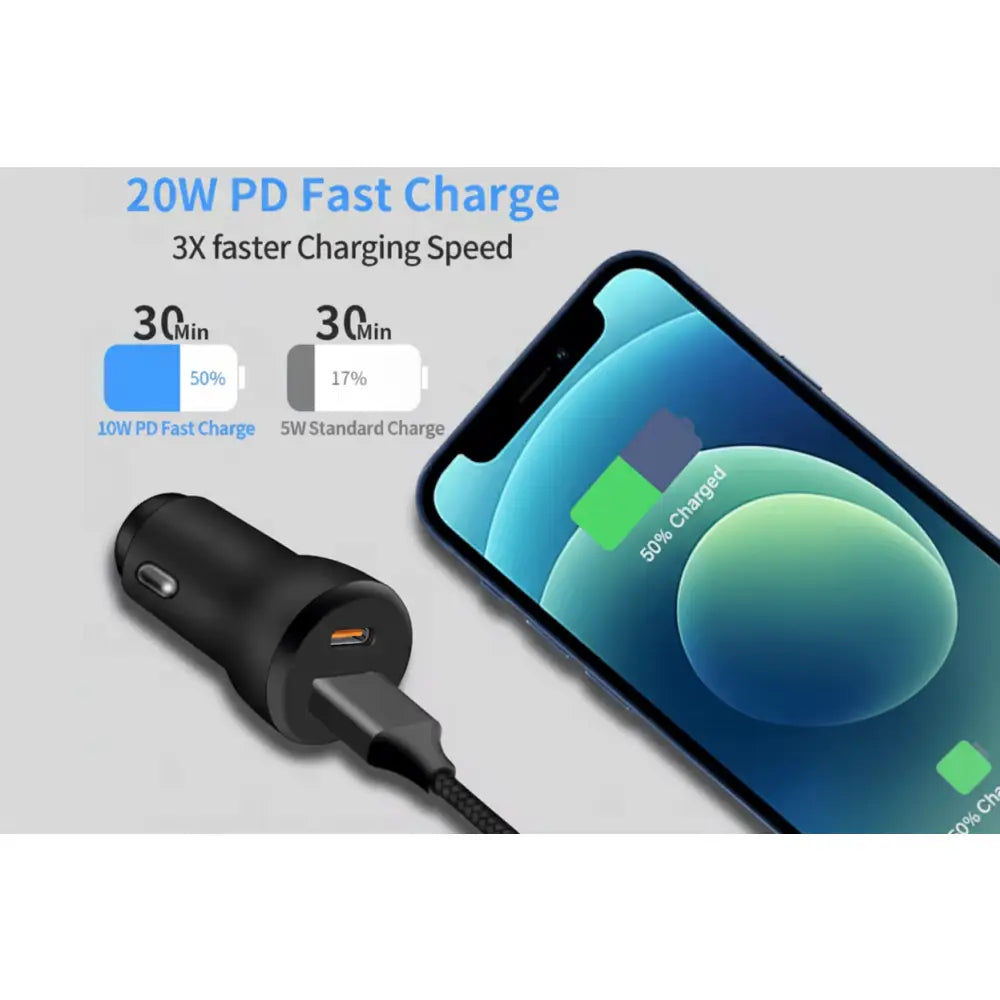 Car Charger Type-C and USB Fast Charging Mobile Adapter