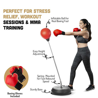 Punch Speed Ball Gloves Set Free Standing Punching Boxing Bag Home GYM Training