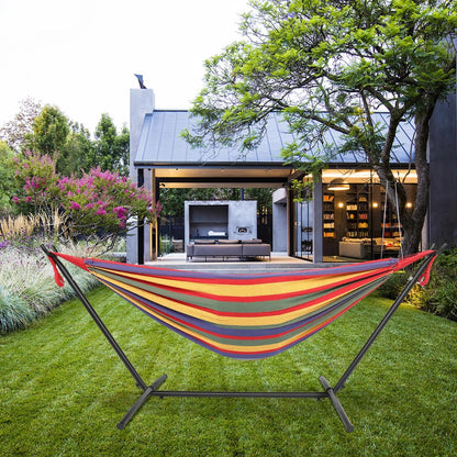 Double Hammock with 9 FT Stand, Space-Saving Steel Stand and Portable Carrying Bag for Outdoor or Indoor