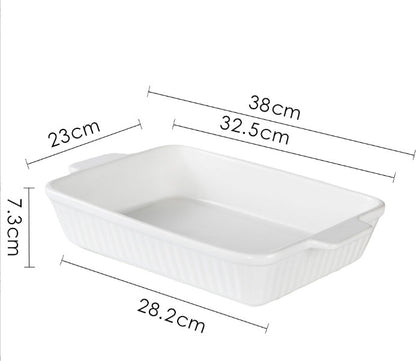 Set of 3 White Porcelain Baking Dishes Rectangular Bakeware Set
