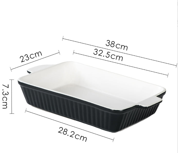 Set of 3 Black Porcelain Baking Dishes Rectangular Bakeware Set