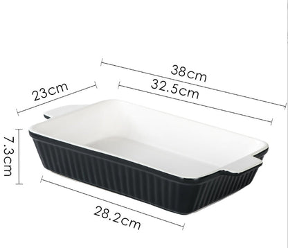 Set of 3 Black Porcelain Baking Dishes Rectangular Bakeware Set