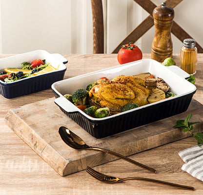 Set of 3 Black Porcelain Baking Dishes Rectangular Bakeware Set