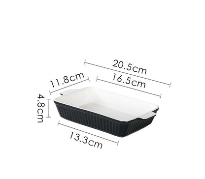 Set of 3 Black Porcelain Baking Dishes Rectangular Bakeware Set