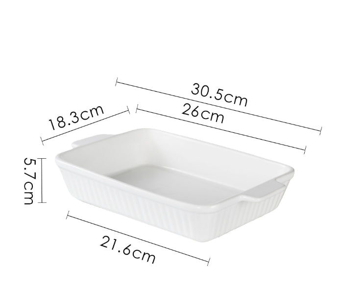 Set of 3 White Porcelain Baking Dishes Rectangular Bakeware Set
