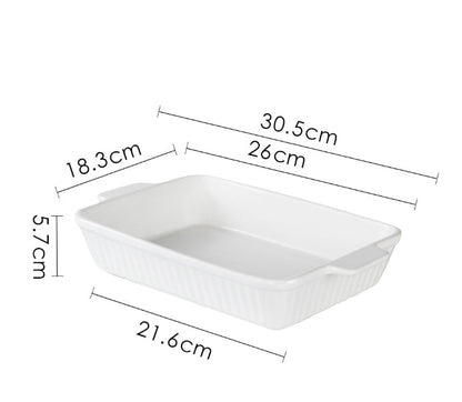 Set of 3 White Porcelain Baking Dishes Rectangular Bakeware Set