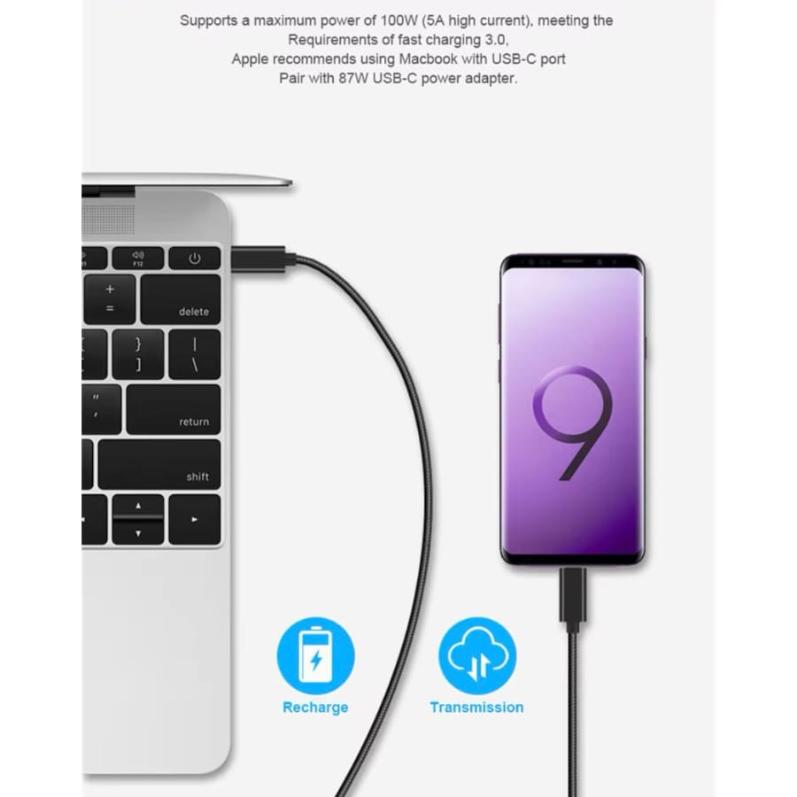 Charger Cable For Samsung Devices - Type C to Type C (1m) (Black)