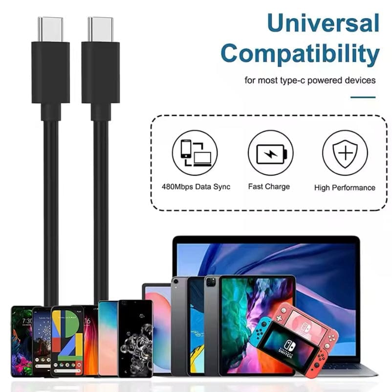 Charger Cable For Samsung Devices - Type C to Type C (1m) (Black)