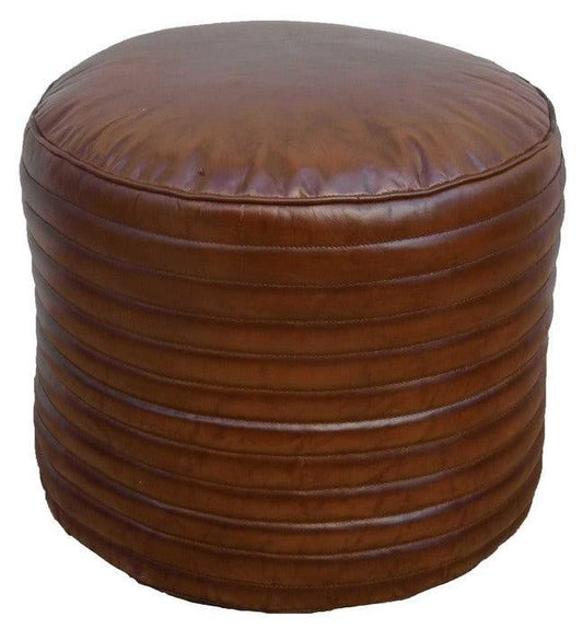 Circle Leather Ottoman | Pouf at online8 furniture store Auckland
