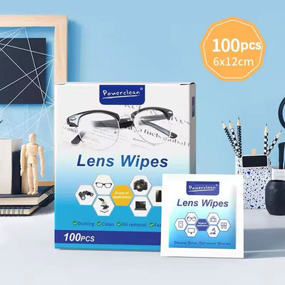 Cleaning Wipes for Glasses, Camera Lenses & Screens (Pack of 100)