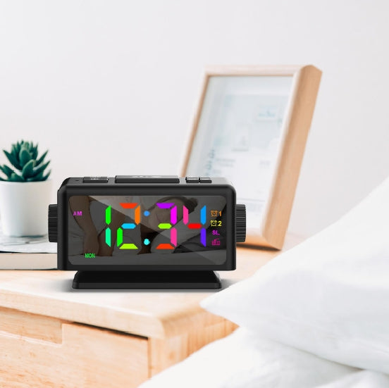 Perpetual Calendar Fm Radio Alarm Clock Rgb Colorful Mirror Large Screen Display