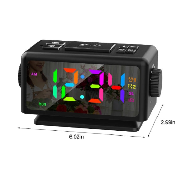 Perpetual Calendar Fm Radio Alarm Clock Rgb Colorful Mirror Large Screen Display