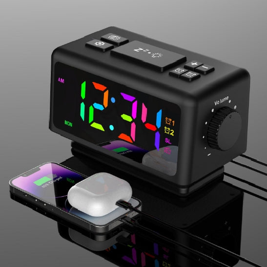 Perpetual Calendar Fm Radio Alarm Clock Rgb Colorful Mirror Large Screen Display