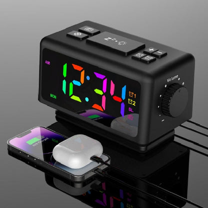 Perpetual Calendar Fm Radio Alarm Clock Rgb Colorful Mirror Large Screen Display