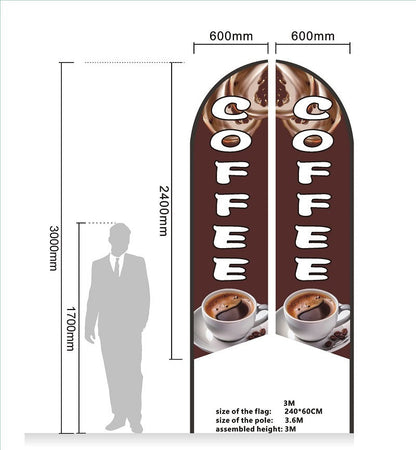 COFFEE RED Pre-print Double Sided Feather Banner Flag Business Commersial