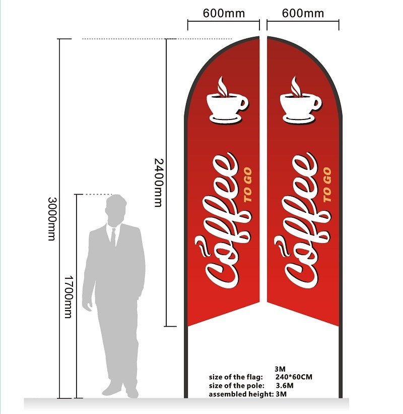 COFFEE RED Pre-print Double Sided Feather Banner Flag Business Commersial