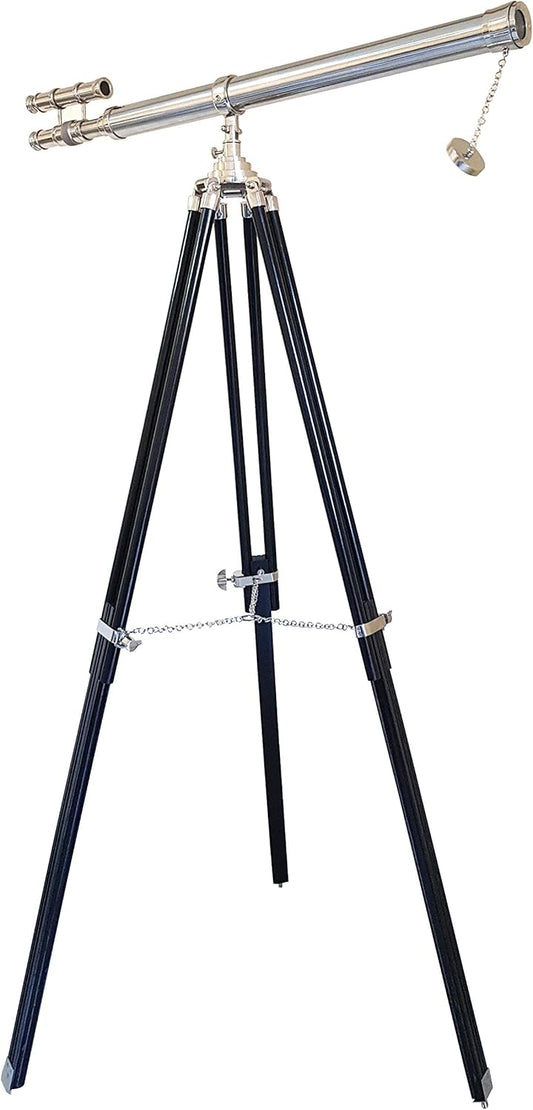 Cohasset Double Barrel Nickel Finish Floor Telescope on Tripod at online8 furniture store Auckland