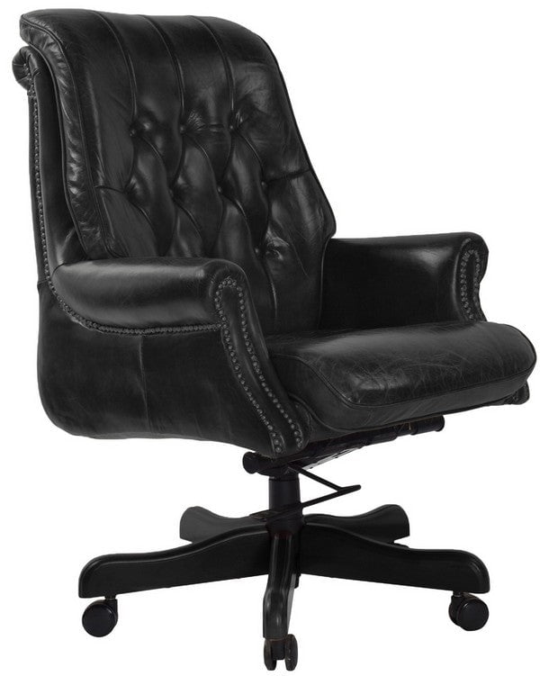 Columbus Black Leather Chesterfield Desk Chair at online8 furniture store Auckland