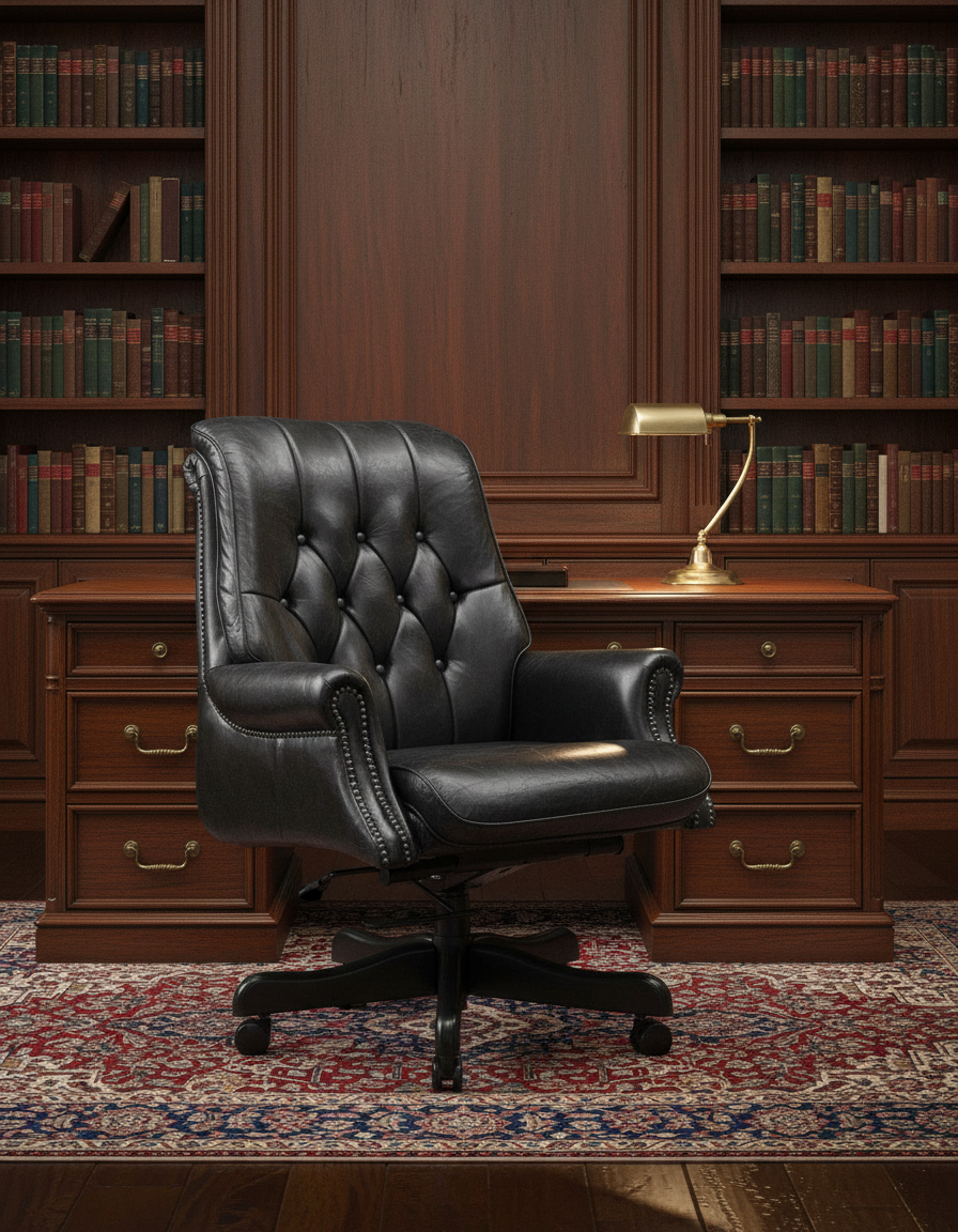 Columbus Black Leather Chesterfield Desk Chair