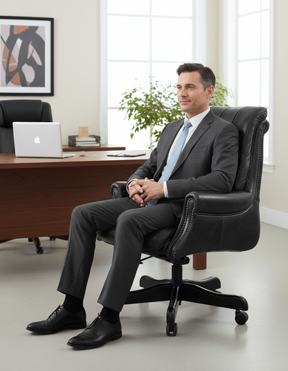 Columbus Black Leather Chesterfield Desk Chair