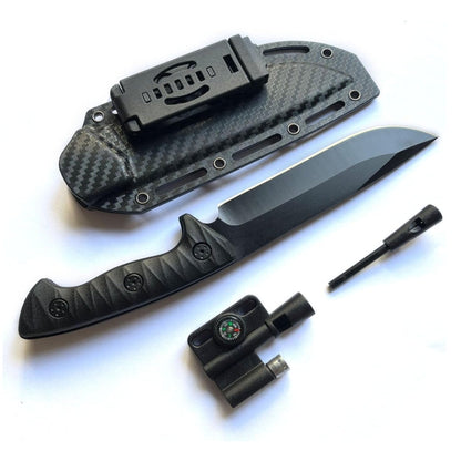 Fixed Blade Knife with Kydex Sheath for Carries with Fire Starter, Compass, Whistle