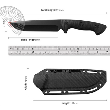 Fixed Blade Knife with Kydex Sheath for Carries with Fire Starter, Compass, Whistle