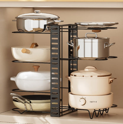 8-Tier Pot And Pan Organizer For Cabinet Adjustable Rack Organizer