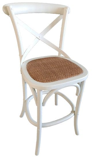 Cross Back Barstool - Antique White at online8 furniture store Auckland
