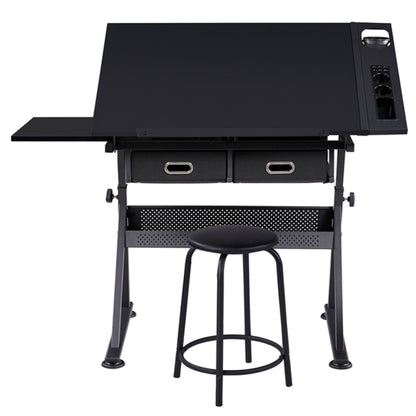 Drafting Table/Stool Set with Adjustable Table Angles & Heights All-in-One
