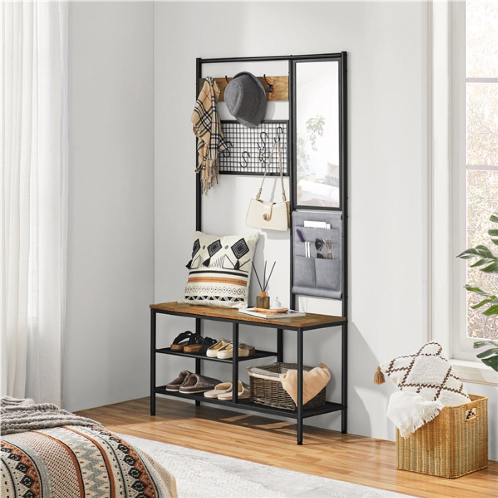 Six-in-one Hall Tree with Shoe Storage Bench/ Mirror/ Storage Bag/ Coat Rack
