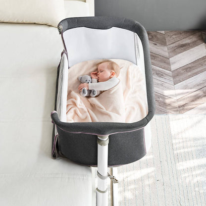 Light Grey Portable & Adjustable Baby Crib/ Baby Bassinet Bedside Sleeper