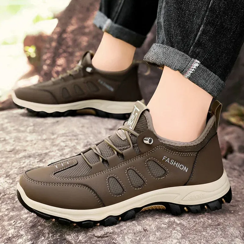 Men Soft Hiking Shoes Summer Breathable Mesh Sneakers Light Black Hike Footwear