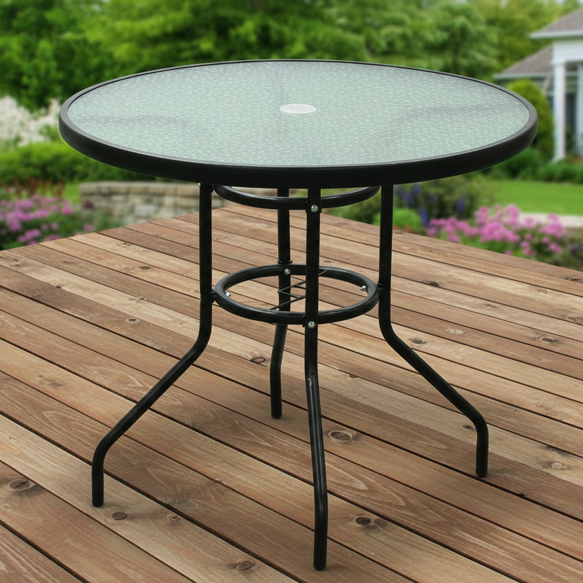 80CM Quality Tempered Glass Round Garden Table