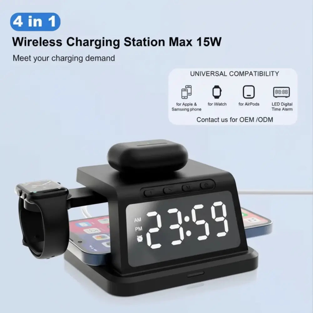 Digital Alarm Clock Wireless Charger – 3W/5W/7.5W/10W Multifunction Charger