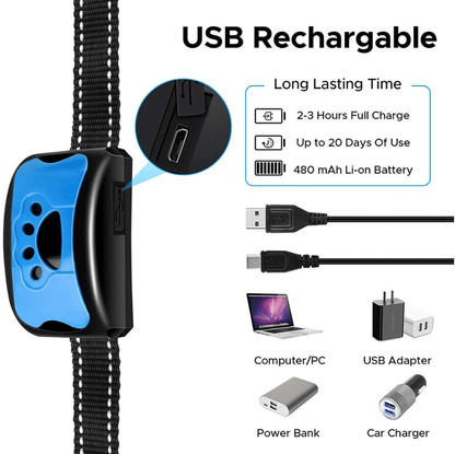 Dog Anti Barking Collar Beeping Chargeable Dog Training Device (Blue)