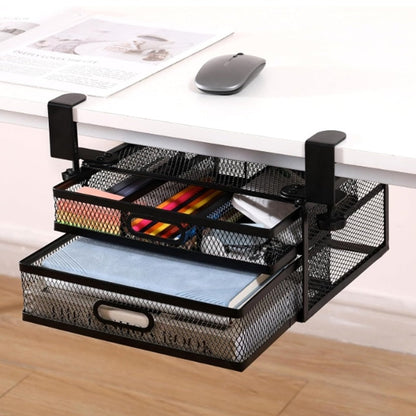 Under Desk Drawer Organizer with 2 Sliding Pull-out Mesh Metal Drawer