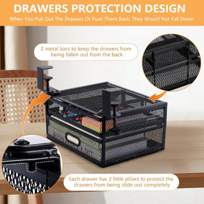 Under Desk Drawer Organizer with 2 Sliding Pull-out Mesh Metal Drawer