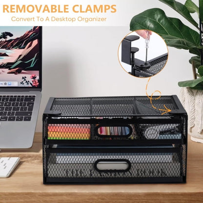 Under Desk Drawer Organizer with 2 Sliding Pull-out Mesh Metal Drawer