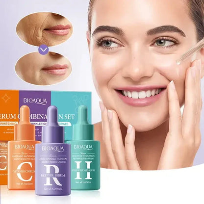 BIOAQUA 3-Piece Facial Serum Combination Set – Vitamin C + Retinol + Hyaluronic Acid