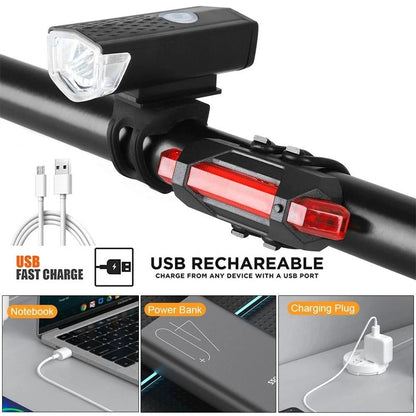 Bicycle Headlight and Taillight Set USB Rechargeable Mini Bike Front and Rear Light