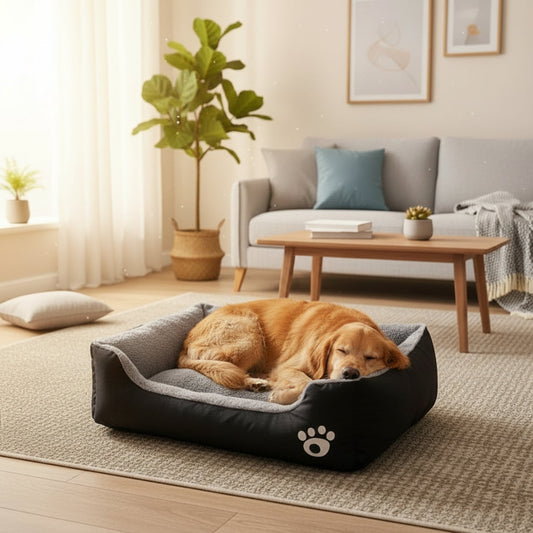 Calming Dog Bed Warming Washable Oxford with Soft Cotton and Coral Fleece